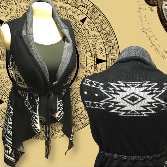 Oversized Open Front Tribal Print Pattern Waterfall Cardigan - Picture 5 of 11